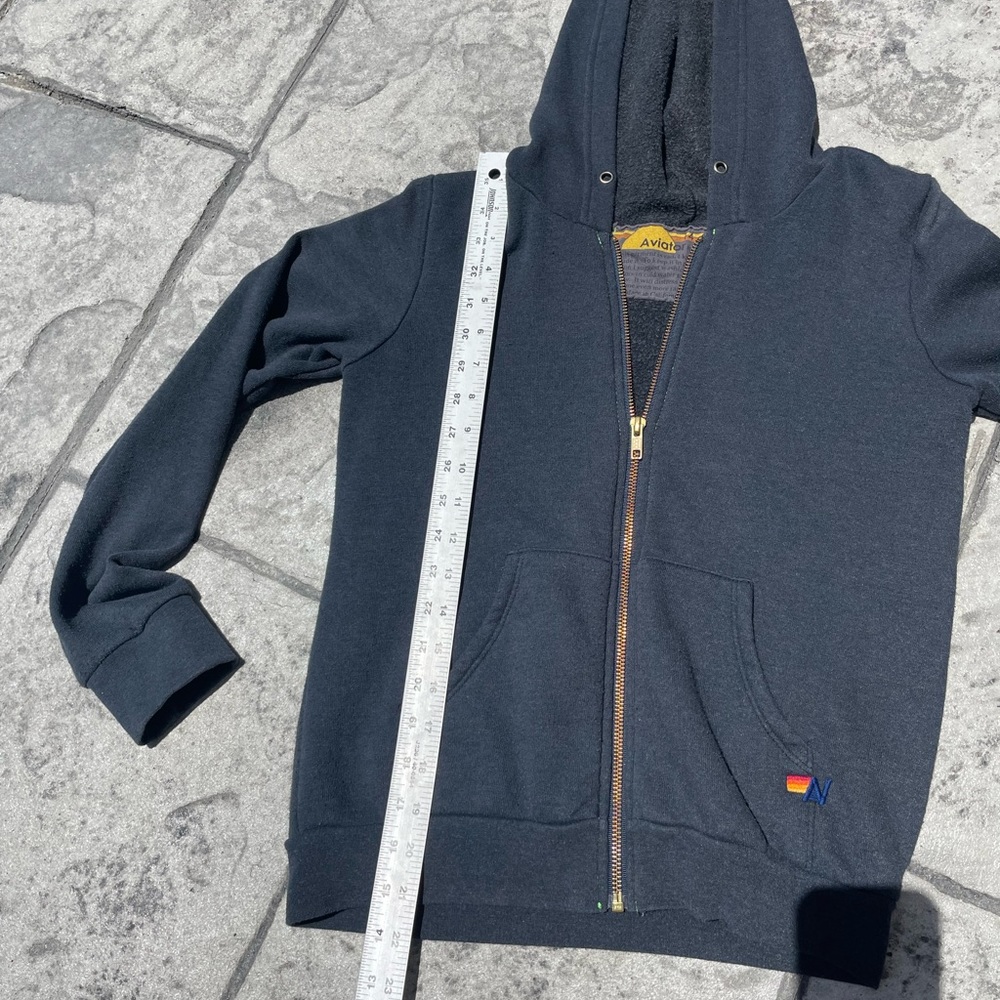 SOLD—Aviator Nation RARE Charcoal Heather Blue Zip Hoodie 14 Youth Women’s XS - Picture 7 of 11